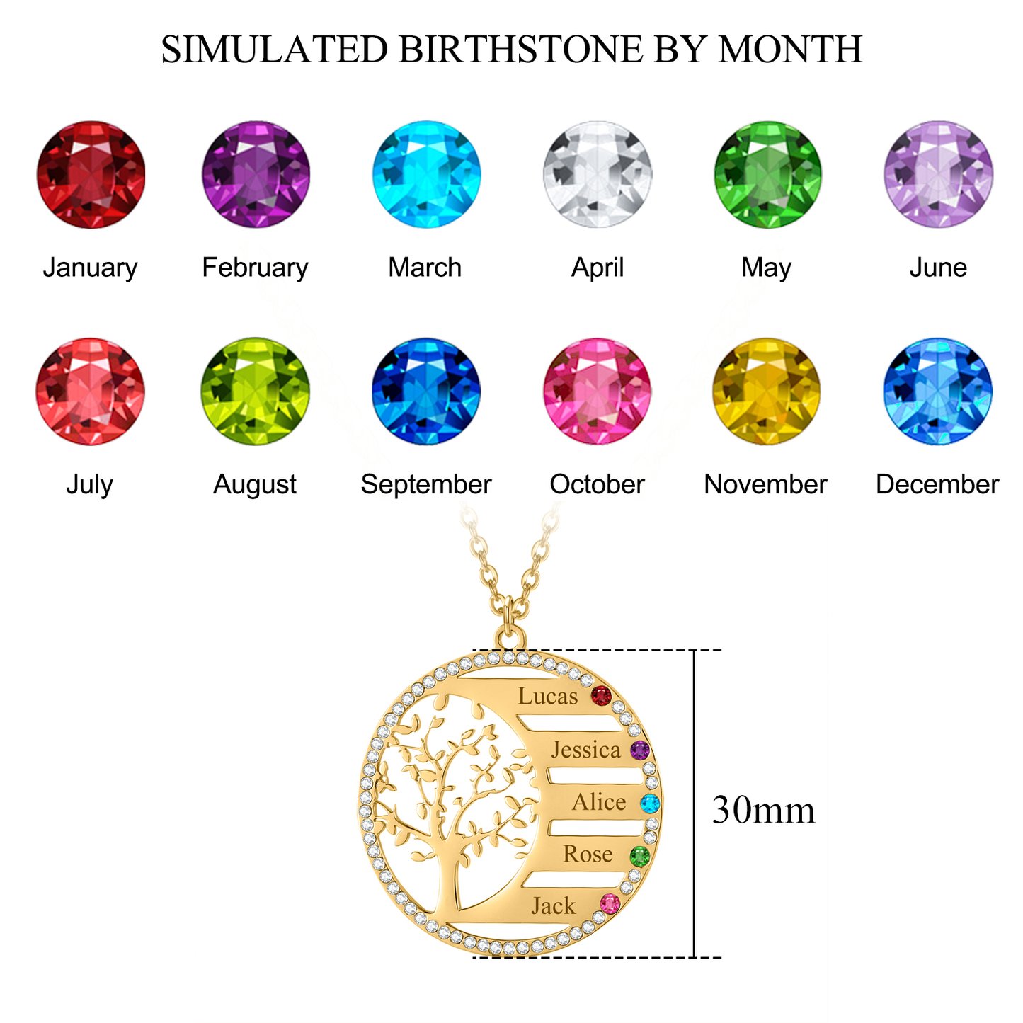 Family Tree Name Pendant With Birthstone QN20336