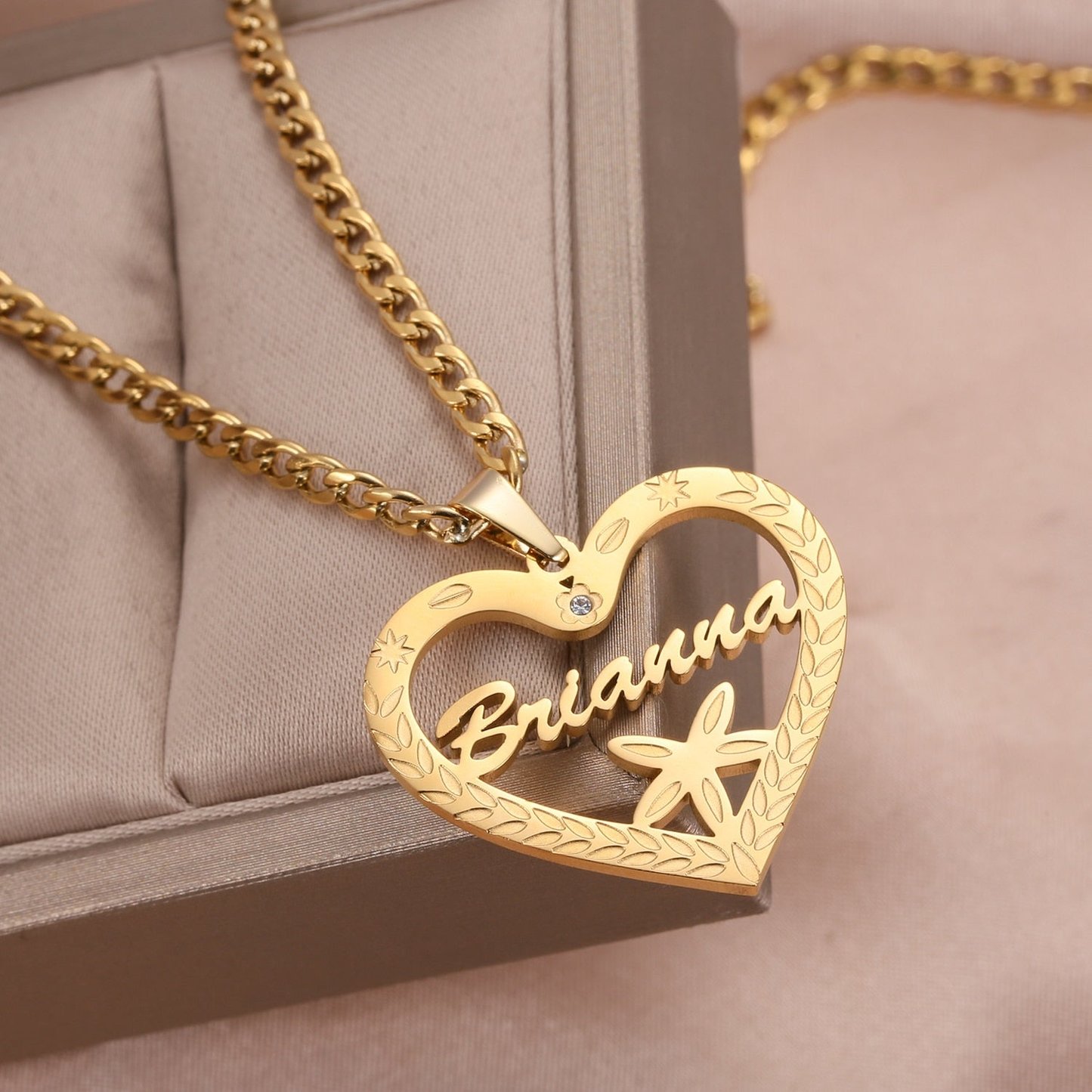 Textured Name Pendant With Heart QN620
