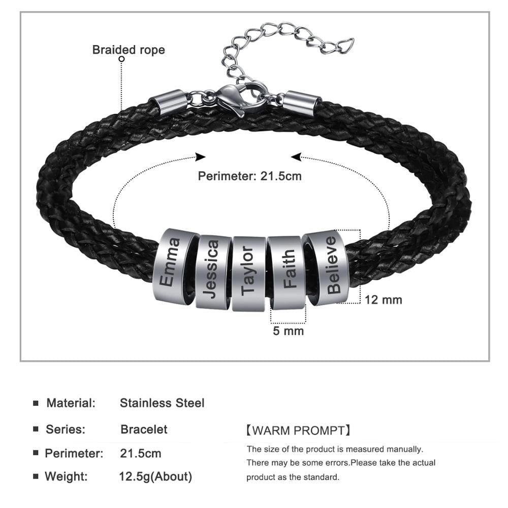 Black Multilayer Leather Names Men Bracelet QB0704